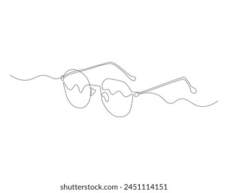 Continuous line drawing of glasses. One line of eyeglasses. Eyeglasses minimalist continuous line art. Editable outline