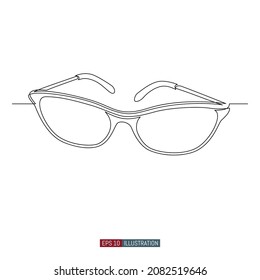 Continuous line drawing of Glasses. Template for your design works. Vector illustration.