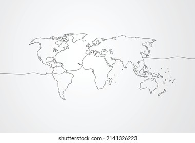 Continuous line drawing of global network connection. World map point and line composition concept of global business. Vector illustration