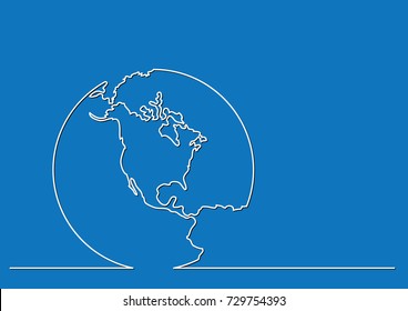 continuous line drawing of globe with Americas