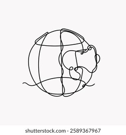 continuous line drawing globe and megaphone illustration