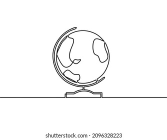 Continuous line drawing of globe, object one line, single line art, vector illustration