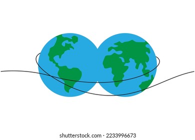 continuous line drawing of globe. Simple modern minimalism continuous earth vector.