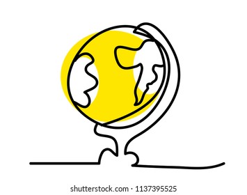 continuous line drawing of a globe stationery educational concepts.
linear style and Hand drawn Vector illustrations,