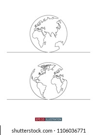 Continuous line drawing globe  Template for your design  Vector illustration 