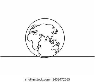 Continuous line drawing of globes earth. planet Earth icon. Globe Map Template Monochrome Design for Education, Science, Web Presentations isolated on white background