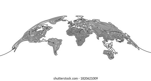 Continuous line drawing of globes earth. Globe similar world map icon. map silhouette backdrop for Education, Travel worldwide, infographics, Science, Web Presentations isolated on white background