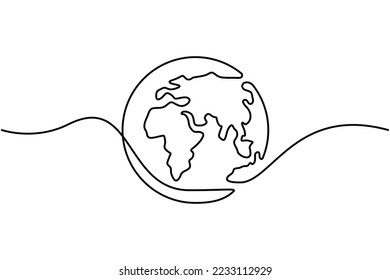 Continuous line drawing of globes earth. Continuous one line drawing a world map vector on white background