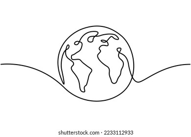 Continuous line drawing of globes earth. Continuous one line drawing a world map vector on white background