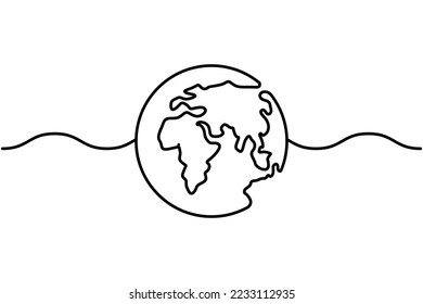 Dibujo continuo de la línea de la tierra globa. Dibujo continuo de una línea de un vector de mapa mundial sobre fondo blanco