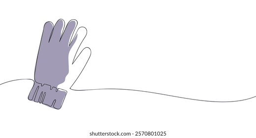 Continuous line drawing of a glove with flowing line on a white background. Minimalist color vector illustration. Winter clothing outline for design and print.