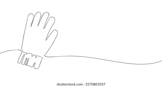 Continuous line drawing of a glove with flowing line on a white background. Minimalist black and white vector illustration. Winter clothing outline for design and print.