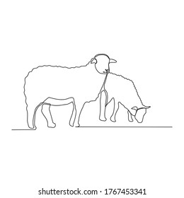 Continuous line drawing of goat, sheep, lamb. Muslim holiday sacrifice an animal to god eid al adha. Vector illustration