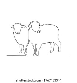 Continuous line drawing of goat, sheep, lamb. Muslim holiday sacrifice an animal to god eid al adha. Vector illustration