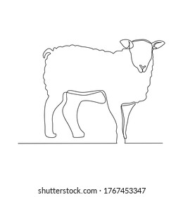 Continuous line drawing of goat, sheep, lamb. Muslim holiday sacrifice an animal to god eid al adha. Vector illustration