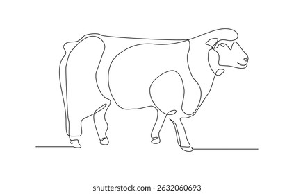 Desenho em linha contínuo de animais selvagens das espécies caprina, ovina e cordeiro. As férias muçulmanas sacrificam um animal a deus eid al adha. Traçado editável de esboço de ilustração vetorial
