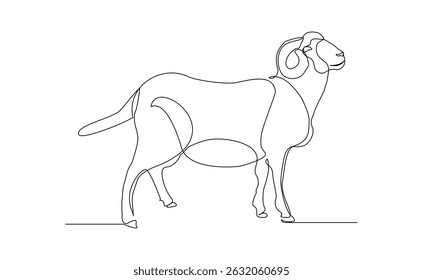 Desenho em linha contínuo de animais selvagens das espécies caprina, ovina e cordeiro. As férias muçulmanas sacrificam um animal a deus eid al adha. Traçado editável de esboço de ilustração vetorial