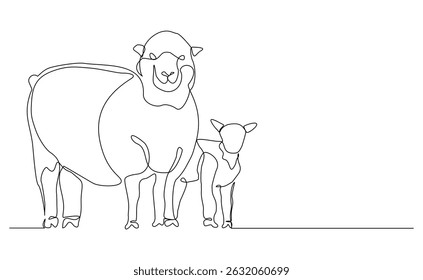 Desenho em linha contínuo de animais selvagens das espécies caprina, ovina e cordeiro. As férias muçulmanas sacrificam um animal a deus eid al adha. Traçado editável de esboço de ilustração vetorial