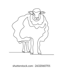 Desenho em linha contínuo de animais selvagens das espécies caprina, ovina e cordeiro. As férias muçulmanas sacrificam um animal a deus eid al adha. Traçado editável de esboço de ilustração vetorial