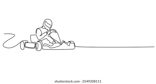 continuous line drawing of go-kart race.one line drawing of go-kart race competition.single line vector illustration.isolated white background