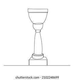 Continuous line drawing of gold trophy cup award. Single one line art of winner achievement trophy. Vector illustration