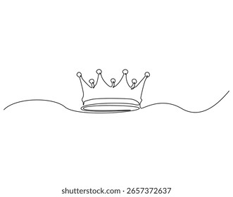 Desenho de linha contínua de coroa dourada. Ilustração em linha única da coroa. Conceito imperial. Estrutura de tópicos editável