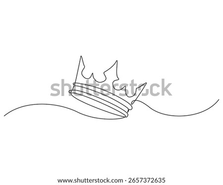Continuous line drawing of golden crown. Single line illustration of crown. Imperial concept. Editable outline