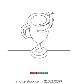 Kontinuierliche Zeichnung der Goldenen Tasse. Preis für den Gewinner. Startet das Symbol. Vorlage für Ihr Design funktioniert. Vektorgrafik.
