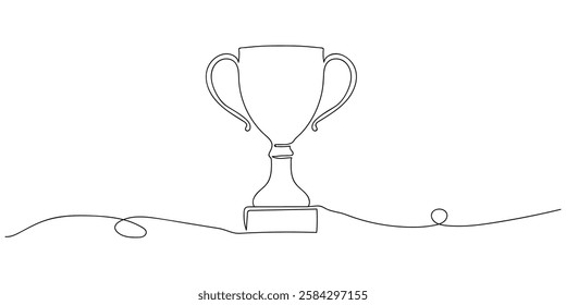 continuous line drawing golden trophy, symbolizing champion achievement in a simple, minimalist style. Icon symbol of champion achievement in simple linear style.