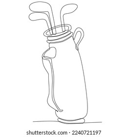 Continuous line drawing of golf bag and golf club vector illustration minimalistic concept against white background