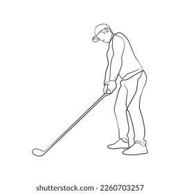 Dibujo continuo de línea de golfista, hombre jugando al arte de la línea de golf