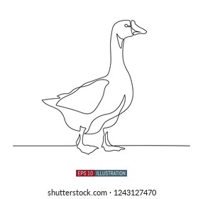 Continuous line drawing of goose. Template for your design works. Vector illustration.