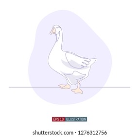 Continuous line drawing of goose. Template for your design works. Vector illustration.