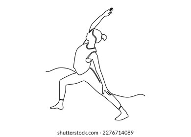 continuous line drawing of gorgeous young woman practicing yoga