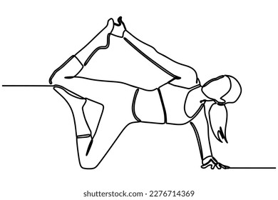 continuous line drawing of gorgeous young woman practicing yoga