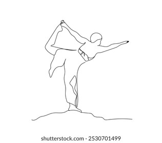 Dibujo de línea continua de hermosa mujer joven practicando yoga Deportes lineales, pilates, atletismo, fuerza, atlético, atleta, mujer, gimnasio, estiramiento, media cuerda. Vector hecho a mano, no IA