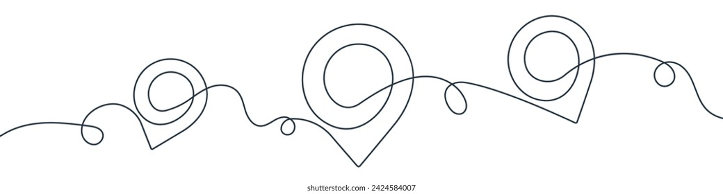 Continuous line drawing of GPS pins. One line drawing background. Vector illustration. Single line map pins icon.