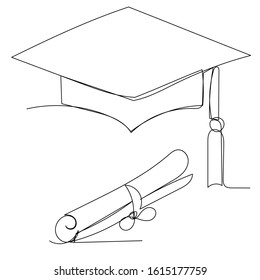 Continuous Line Drawing Graduate Hat Scroll Stock Vector (Royalty Free ...