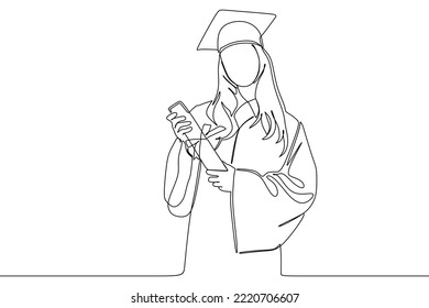 continuous line drawing of graduate students wearing cap and gown