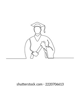 continuous line drawing of graduate students wearing cap and gown