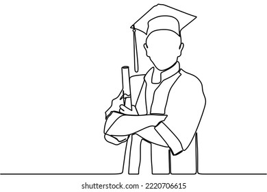 continuous line drawing of graduate students wearing cap and gown