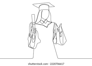 continuous line drawing of graduate students wearing cap and gown