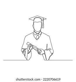 continuous line drawing of graduate students wearing cap and gown