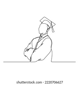 continuous line drawing of graduate students wearing cap and gown