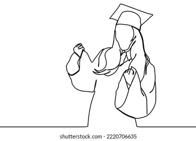 continuous line drawing of graduate students wearing cap and gown