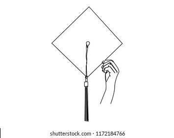 Continuous line drawing of the graduation cap. The concept of graduated vector illustration.