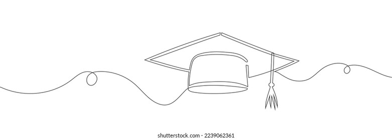 Continuous line drawing of graduation cap isolated on white background. Vector illustration