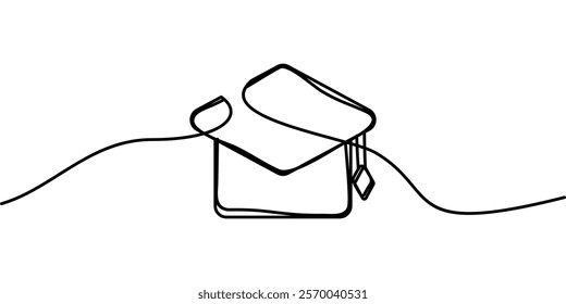 continuous line drawing of graduation cap symbol. abstract line art illustration