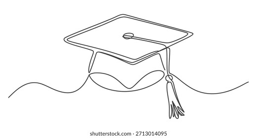 Kontinuierliche Linienzeichnung einer Graduierungskappe, die Bildung und Erfolg repräsentiert Vektor, Illustration