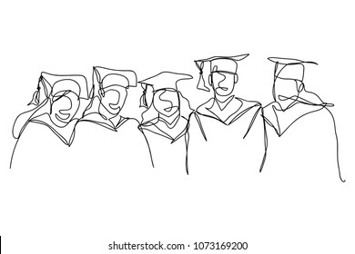 Continuous line drawing of graduation
 group of friends vector illustration.